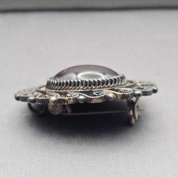 Antique Sterling Silver Purple Glass Brooch Pendant Rope Scroll Design Edwardian - Picture 2 of 11